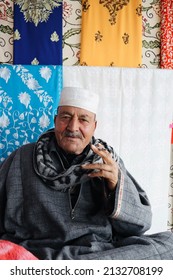 Srinagar, Jammu and Kashmir, India - March 1 2022: A headshot portrait of an old Kashmiri Indian man.