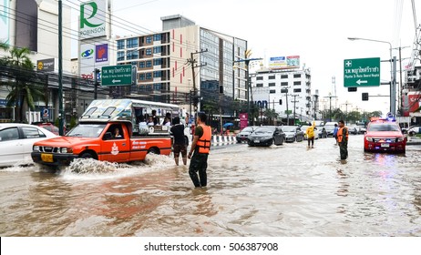 SRIRACHA, THAILAND - October 29 : Flood after heavy rain in Sriracha, Chonburi, Thailand on 29 October 2016