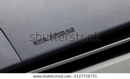 SRS airbag text on car dashboard