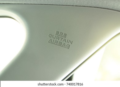 SRS Curtain airbag at C pillar in modern car, Supplemental Restraint System (SRS)