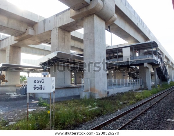 SRT Dark Red Line\
(Rangsit Station) Thailand-18 OCTOBER 2018:Laksi SRT Dark Red Line\
Station The construction is expected to be completed by 2020.on\
Thailand-18 OCTOBER 2018.