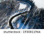 S-shaped river bend in winter