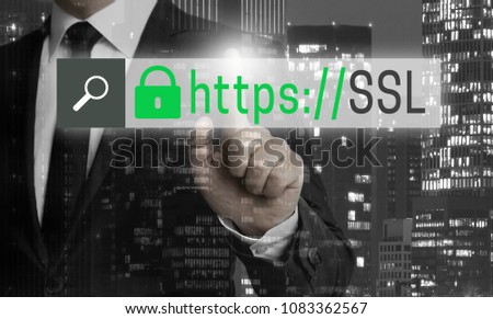 SSL Browser Concept is shown by businessman.