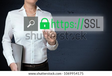 SSL Browser touchscreen is shown by businesswoman.