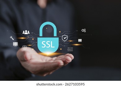 SSL, Secure sockets layer concept. Secured communications, Data encryption technology to increase the security of communication or data transmission on network.