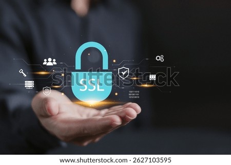 SSL, Secure sockets layer concept. Secured communications, Data encryption technology to increase the security of communication or data transmission on network.