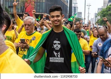 Sso Paulo, Sao Paulo - Brazil - Sep 30, 2018: Public demonstration of the Brazilian elections of 2018 in favour of presidential candidate Jair Bolsonaro