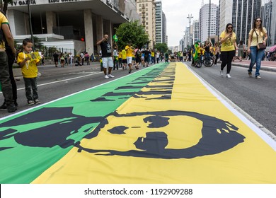 Sso Paulo, Sao Paulo - Brazil - Sep 30, 2018: Public demonstration of the Brazilian elections of 2018 in favour of presidential candidate Jair Bolsonaro