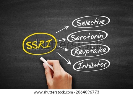 SSRI - Selective Serotonin Reuptake Inhibitor acronym, concept on blackboard
