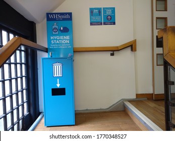 St Albans England UK 3/07/2020 A Blue Hygiene Hand Cleaning Station To Keep Customers And Staff Safe To Promote Safe Shopping During The Covid 19 Pandemic