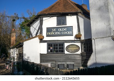 St Albans, UK - January 20 2021: 'Ye Old Fighting Cocks' pub, Britain's oldest pub, Abbey Mill LaneSt Albans, England