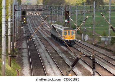 ST ALBANS, UK - MAY 2, 2017: ST ALBANS, UK - MAY 2, 2017: Electric Passenger Train In Motion On The Railway