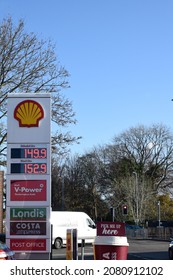 St Albans, UK November 25 2021 - A Petrol Station Forecourt Displays The Current Cost Of Fuel Per Litre