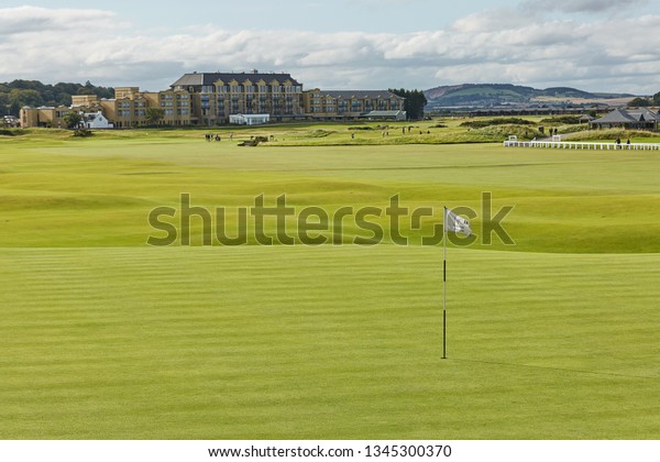 ST. ANDREWS, FIFE, SCOTLAND - SEPTEMBER 5, 2017:\
St. Andrews Clubhouse and Golf Course of the Royal & Ancient\
where golf was founded in 1754, considered by many to be the \