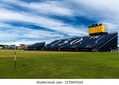 St. Andrews, United Kingdom - 22 June, 2022: View Of The 18th Hole At The Old Course In St. Andrew With Stands For The 150th Open Championship Golf Tournament