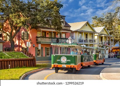 St. Augustine, Florida. January 26 , 2019. Trolley Tour In Old Town At  Florida's Historic Coast .