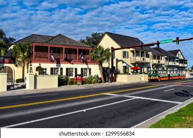 St. Augustine, Florida. January 26 , 2019 . Trolley Tour At Old Town Area In Florida's Historic Coast .