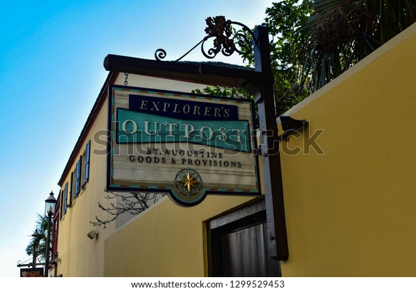 St. Augustine,\
Florida. January 26 , 2019. Outpost Sign in St. George street in\
Florida\'s Historic Coast.