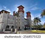 St Augustine, Florida, U.S.A - 31 december, 2024 - The statue in front of the historic City Hall and Lightner Museum, once the old Alcazar Hotel