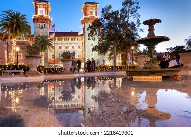 St. Augustine, Florida, USA - December 2021: Downtown Of St. Augustine, Florida, During Christmas Time