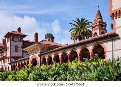 St. Augustine, Florida, USA - January 18, 2020:  Impressive Spanish Renaissance Architecture At Flagler College, St. Augustine, Florida, USA