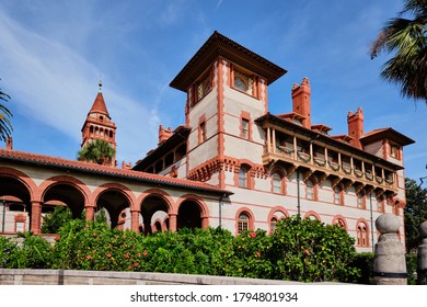 St. Augustine, Florida, USA - January 18, 2020:  Striking Architecture Of Flagler College - Formerly The Ponce De Leon Hotel, In St. Augustine, Florida, USA