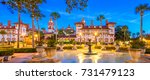 St. Augustine, Florida, USA panorama at twilight.