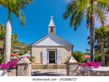 St Bartholomew's Anglican Church In Saint Barthélemy. Church At Harbor Of Gustavia, St Barts.