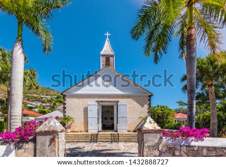St Bartholomew's Anglican Church in Saint Barthélemy. Church at harbor of Gustavia, St Barts.