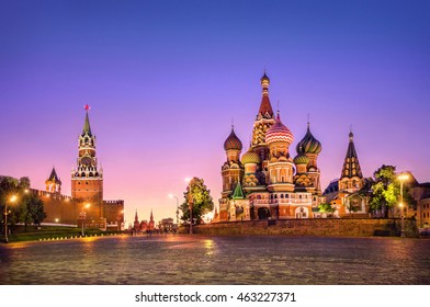 St. Basil's Cathedral and Spasskaya tower at sunset