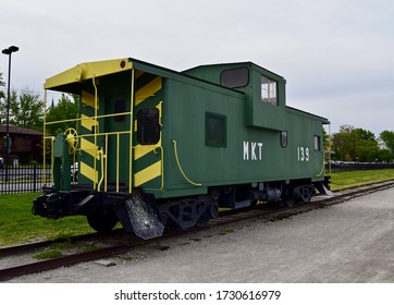 St. Charles, Missouri
May 9, 2020: Missouri-Kansas-Texas Railroad Caboose In Frontier Park Along Katy Trail.