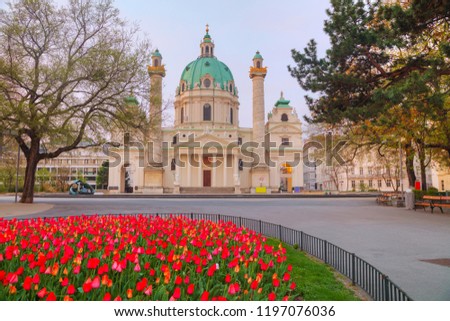 St. Charles's Church (Karlskirche) at sunrise in Vienna, Austria