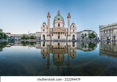 St. Charles's Church (Karlskirche) in Vienna, Austria in twilight