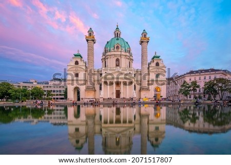 St. Charles's Church (Karlskirche) in Vienna, Austria at twilight