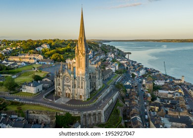 St Colman's Cathedral Cobh Cork Ireland, aerial scenery view with an Irish landmark traditional town 