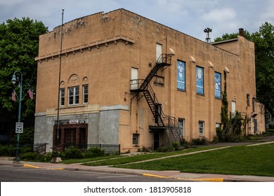 St. Croix Falls, WI USA May 21, 2020 Historic St. Croix Falls Civic Auditorium built in 1917. Has been used as vaudeville theatre, a hospital, cinema, and theatrical performances.