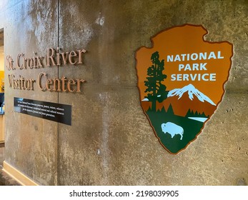 St Croix Falls, Wisconsin -2022: Saint Croix National Scenic Riverway Visitor Center. US National Park Service Seasonal Visitor Center Where Visitors Can View Exhibits And Pick Up Park Publications.