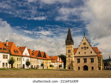 St. Egidius Basilica and city hall in old city of Bardejov, Slovakia.
Historical town square with preserved bourgeois houses with colorful facades - Shutterstock ID 2116916309