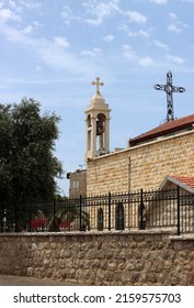 St. Elijah Cathedral, Haifa, Israel. Catholic church close up photo. Religion of Middle East. 