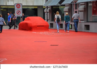 ST GALLEN, SWITZERLAND - JULY, 2015: City Lounge In St. Gallen, Switzerland. It Is An Outdoor Space In The Center Of St. Gallens Designed By Carlos Martinez In Collaboration With Pipilotti Rist