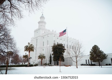 St. George, UT LDS Temple In The Snow