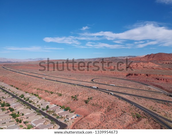 St george, Utah / USA - 06 25 2018: St george town\
and highway at Utah