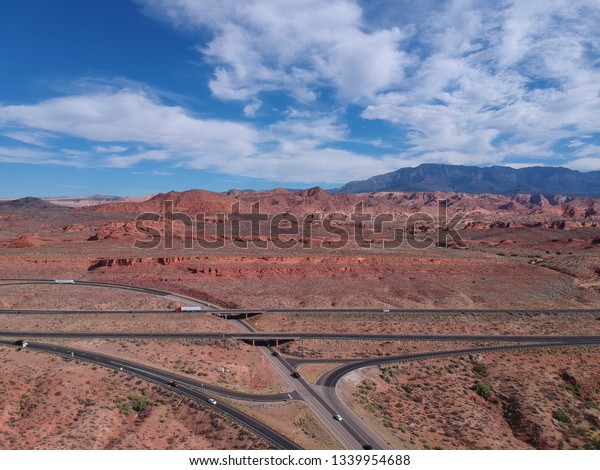 St george, Utah / USA - 06 25 2018: St george town\
and highway at Utah