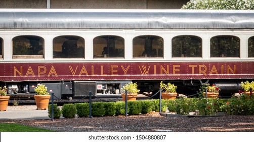 St. Helena, California - September 7, 2019: The Napa Valley Wine Train Transports People To Various Wineries Throughout The Valley.