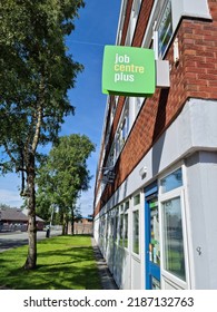 St Helens Merseyside UK 08 06 22 Job Centre Plus Green Square Sign Attached To The Outside Wall Of The Government Department Office Building With Copy Space.