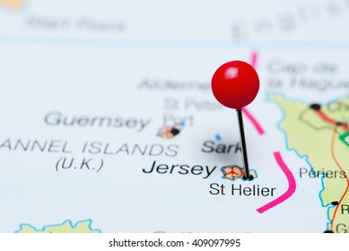 St Helier pinned on a map of UK
