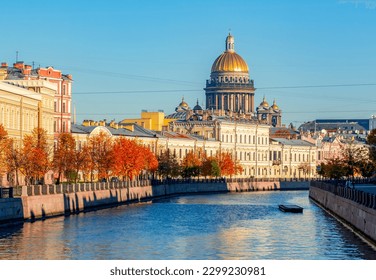 St. Isaac's Cathedral and Moyka river in autumn, Saint Petersburg, Russia