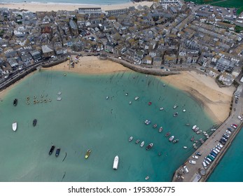 St Ives Harbour Near Carbis Bay Cornwall England Uk Aerial 