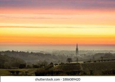 St James Church, Louth, Lincolnshire during sunrise. 