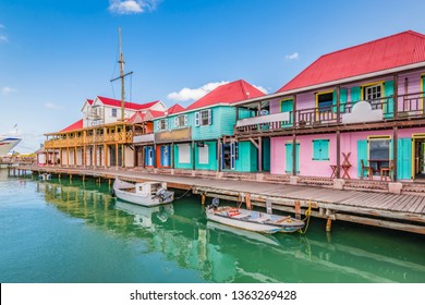St John's, Antigua. Colorful buildings at the cruise port.